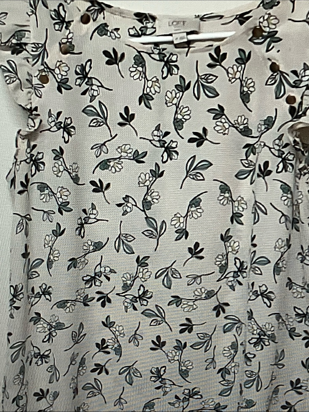 LOFT White Floral Ruffle Sleeve Blouse
